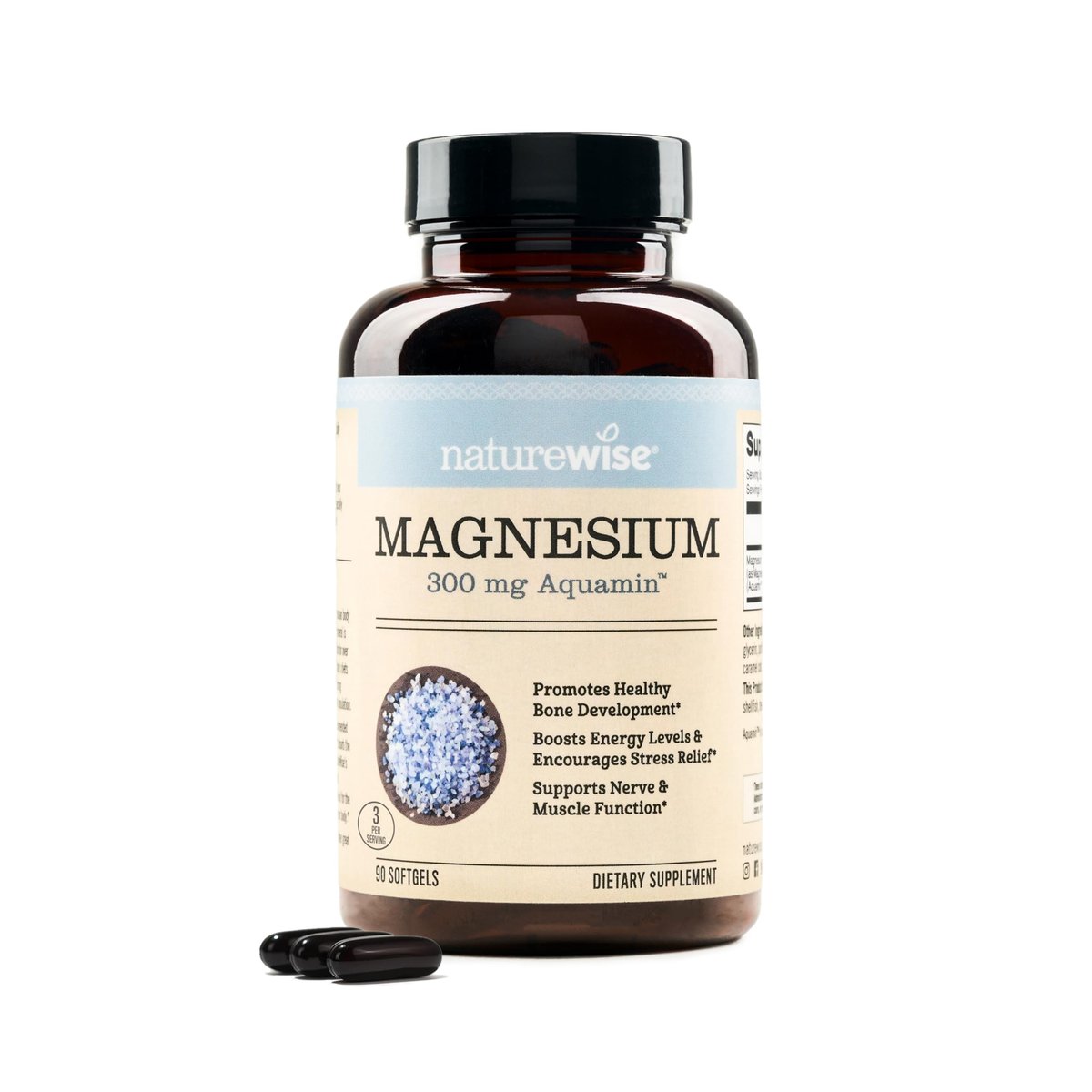 NatureWise Hochabsorbierbares Meeresmagnesium 300 mg – Natürliches Magnesium aus Meerwasser – Non-GMO, hergestellt in den USA – 90 Softgels (1-Monatsvorrat)