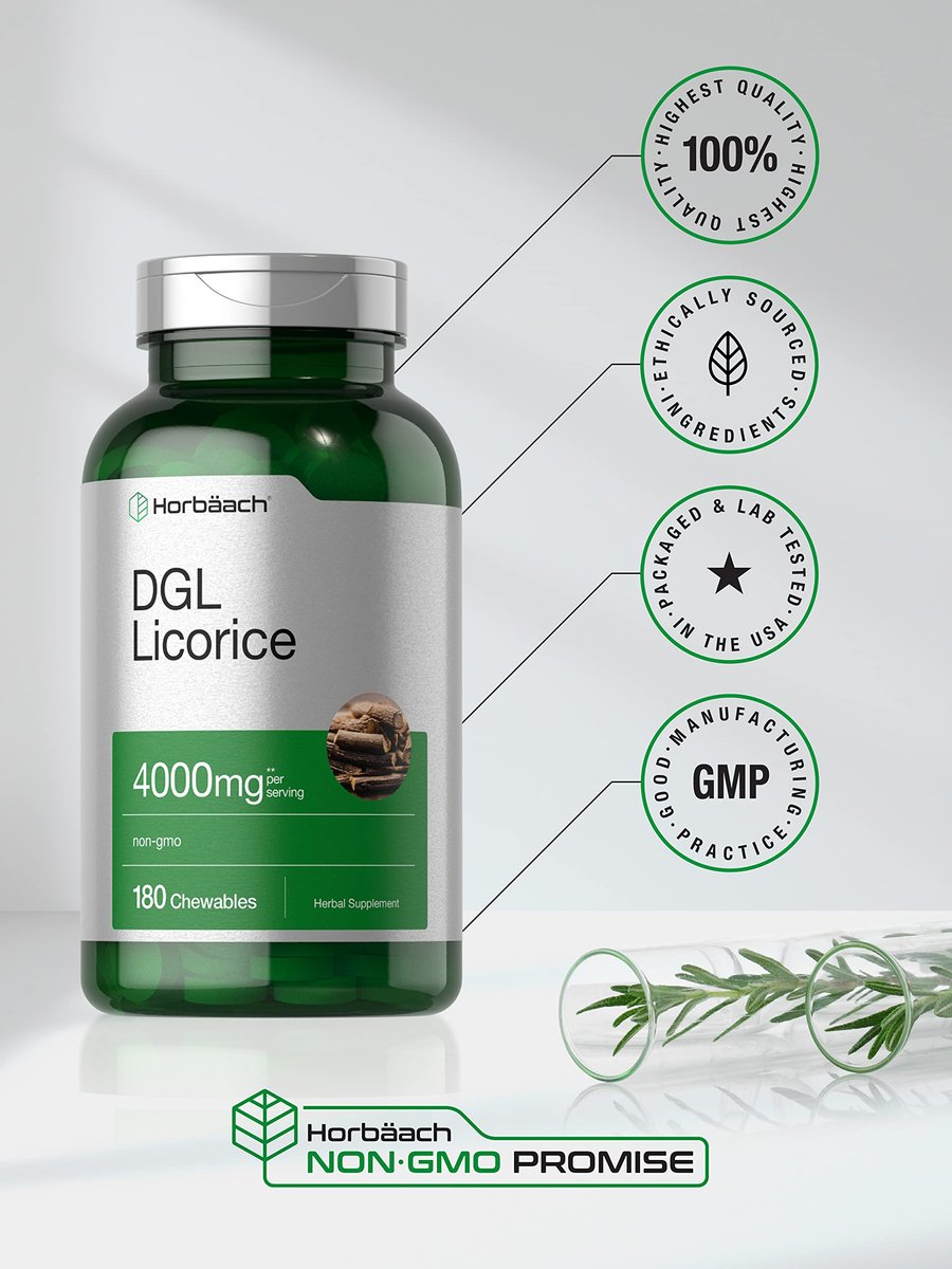 Horbäach DGL Lakritz Präparat | 180 Kautabletten | Deglycyrrhiziniertes Süßholzwurzelextrakt | Nicht-GMO & Vegetarische Formel