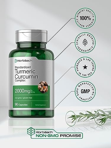 Horbäach Curcumin-Kurkuma Komplex mit Schwarzem Pfeffer | 90 Kapseln | Non-GMO, Glutenfrei