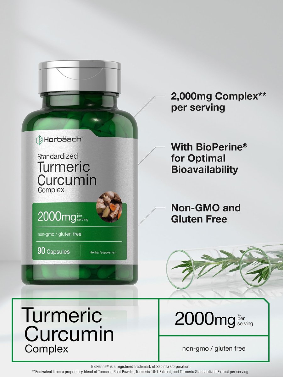 Horbäach Curcumin-Kurkuma Komplex mit Schwarzem Pfeffer | 90 Kapseln | Non-GMO, Glutenfrei