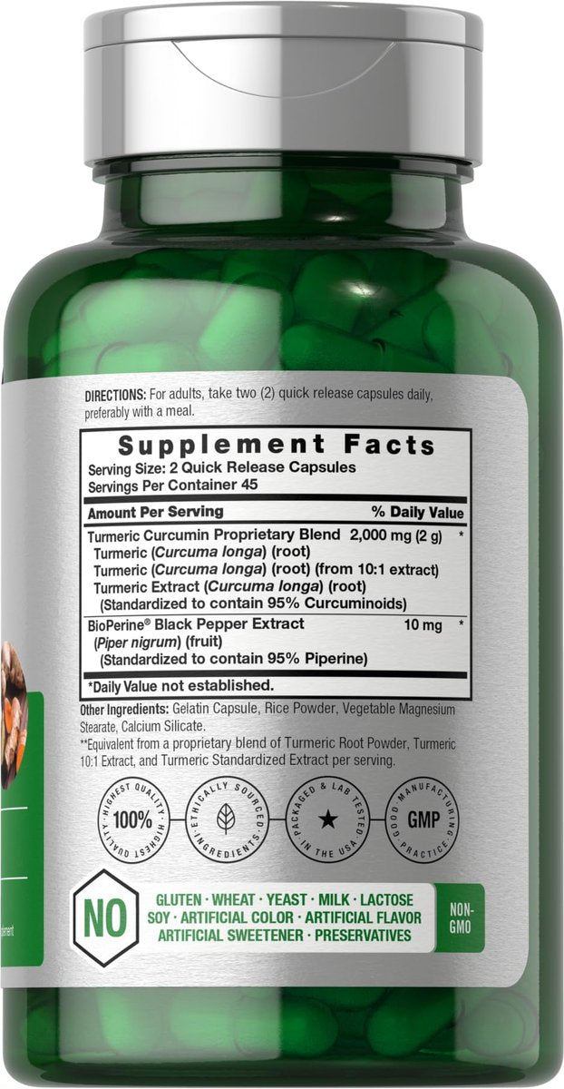 Horbäach Curcumin-Kurkuma Komplex mit Schwarzem Pfeffer | 90 Kapseln | Non-GMO, Glutenfrei