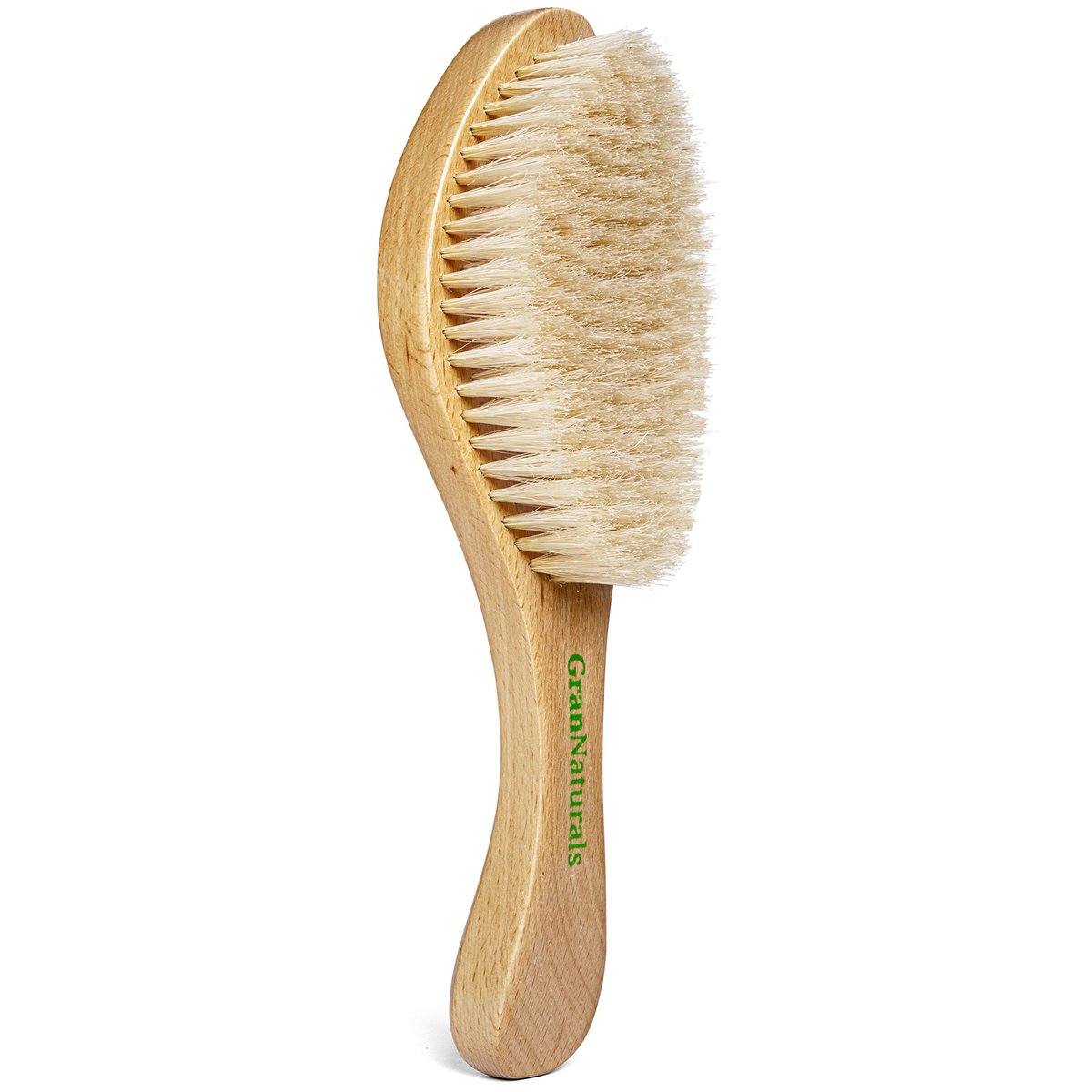 GranNaturals Bürste mit weichen Borsten – Geschwungene Wildschweinborsten-Haarbürste im Vintage-Stil für 360 Waves, glatte Slick-Back-Ponys & Dutt, Glättung, Fades für Frauen & Männer – Holzgriff