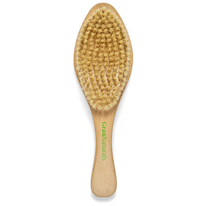 GranNaturals Bürste mit weichen Borsten – Geschwungene Wildschweinborsten-Haarbürste im Vintage-Stil für 360 Waves, glatte Slick-Back-Ponys & Dutt, Glättung, Fades für Frauen & Männer – Holzgriff