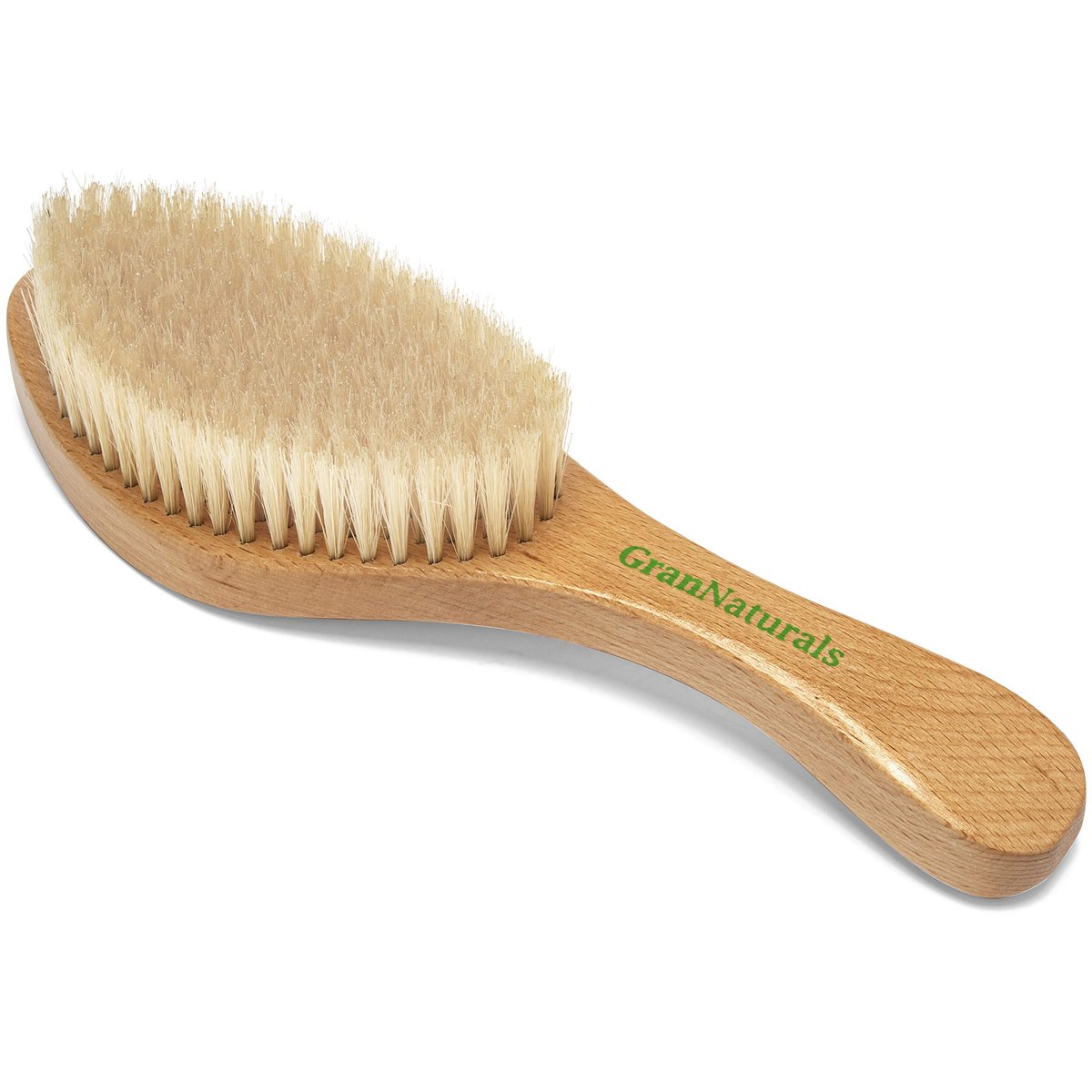 GranNaturals Bürste mit weichen Borsten – Geschwungene Wildschweinborsten-Haarbürste im Vintage-Stil für 360 Waves, glatte Slick-Back-Ponys & Dutt, Glättung, Fades für Frauen & Männer – Holzgriff