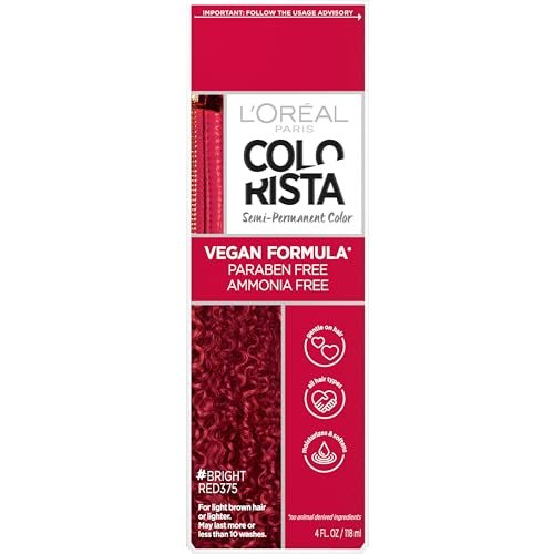 L'Oreal Paris Colorista Semi-Permanente Haarfarbe für gebleichtes oder blondes Haar – Farbauftragende Haarmaske, Leuchtendes Rot
