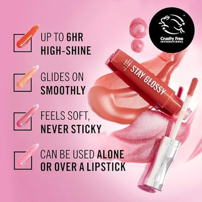 Rimmel Stay Glossy Lip Gloss – Nicht klebrige, leichte Formel für Farbe und Glanz – 185 Grapevine Groove, 5,1 ml
