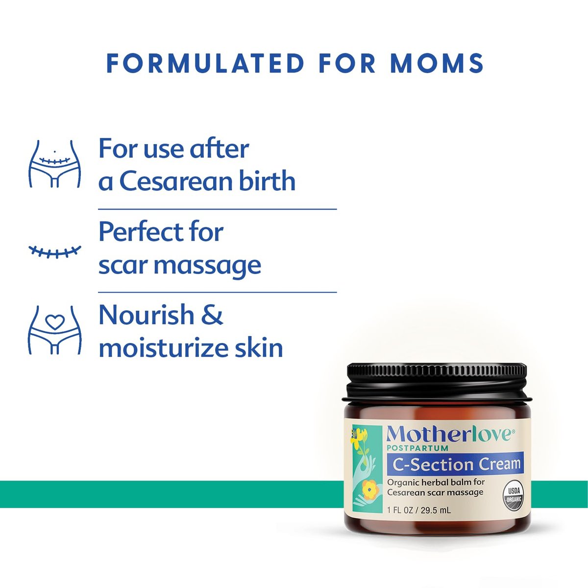 Motherlove C-Section Creme (30ml) – Bio-Kräuter-Narbencreme zur Pflege nach Kaiserschnitt – Lindert Beschwerden, minimiert Narbenbildung & reduziert Narbengewebe – Nicht-GMO, tierversuchsfrei