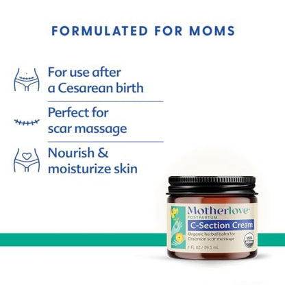 Motherlove C-Section Creme (30ml) – Bio-Kräuter-Narbencreme zur Pflege nach Kaiserschnitt – Lindert Beschwerden, minimiert Narbenbildung & reduziert Narbengewebe – Nicht-GMO, tierversuchsfrei