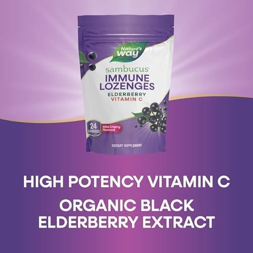 Nature's Way Sambucus Holunderbeeren Lutschtabletten, 1000 mg Vitamin C pro Portion, Wilde Kirsche, 24 Stück