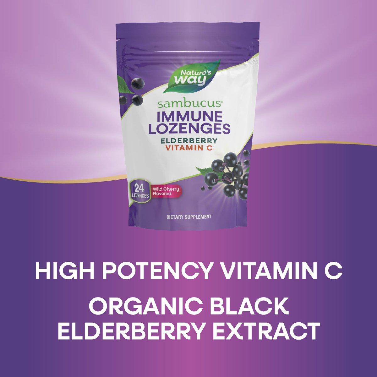 Nature's Way Sambucus Holunderbeeren Lutschtabletten, 1000 mg Vitamin C pro Portion, Wilde Kirsche, 24 Stück