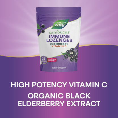 Nature's Way Sambucus Holunderbeeren Lutschtabletten, 1000 mg Vitamin C pro Portion, Wilde Kirsche, 24 Stück