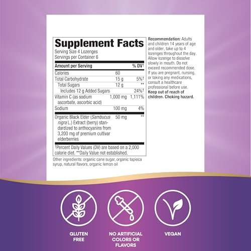 Nature's Way Sambucus Holunderbeeren Lutschtabletten, 1000 mg Vitamin C pro Portion, Wilde Kirsche, 24 Stück