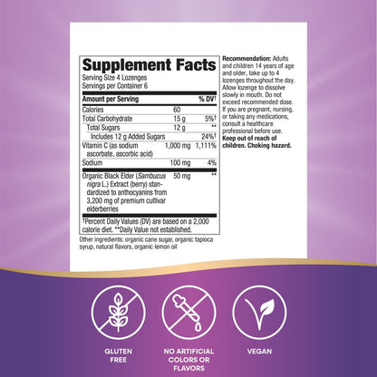 Nature's Way Sambucus Holunderbeeren Lutschtabletten, 1000 mg Vitamin C pro Portion, Wilde Kirsche, 24 Stück