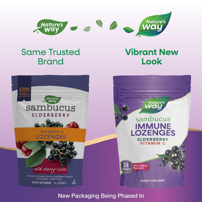 Nature's Way Sambucus Holunderbeeren Lutschtabletten, 1000 mg Vitamin C pro Portion, Wilde Kirsche, 24 Stück