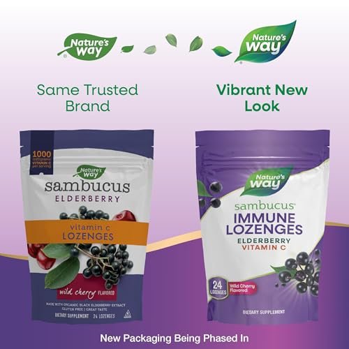 Nature's Way Sambucus Holunderbeeren Lutschtabletten, 1000 mg Vitamin C pro Portion, Wilde Kirsche, 24 Stück