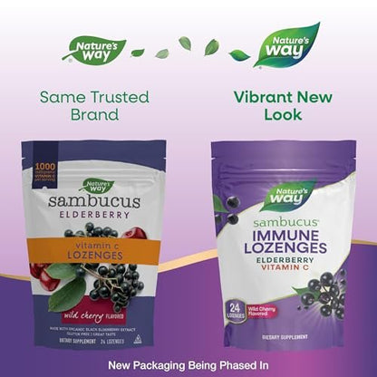 Nature's Way Sambucus Holunderbeeren Lutschtabletten, 1000 mg Vitamin C pro Portion, Wilde Kirsche, 24 Stück