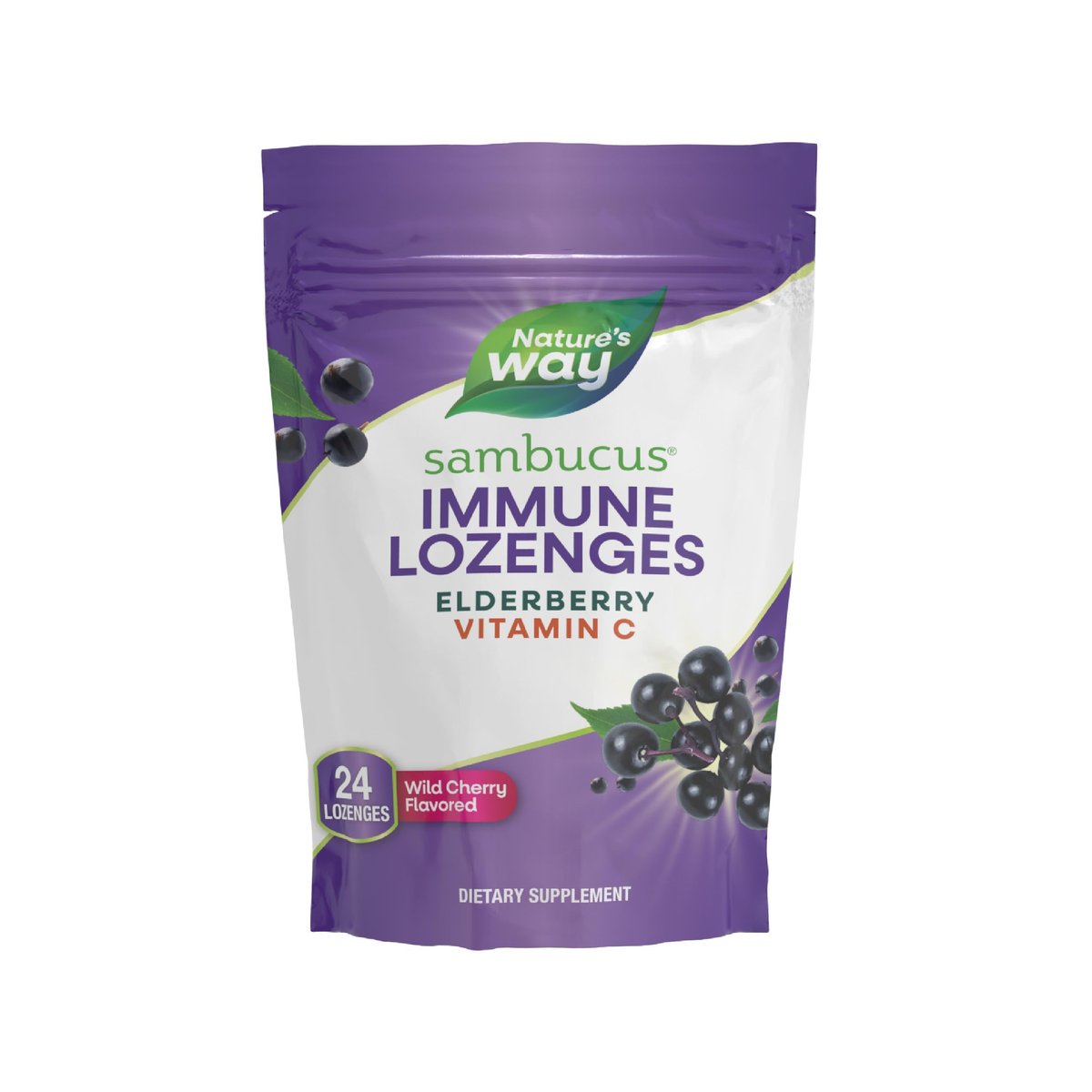 Nature's Way Sambucus Holunderbeeren Lutschtabletten, 1000 mg Vitamin C pro Portion, Wilde Kirsche, 24 Stück