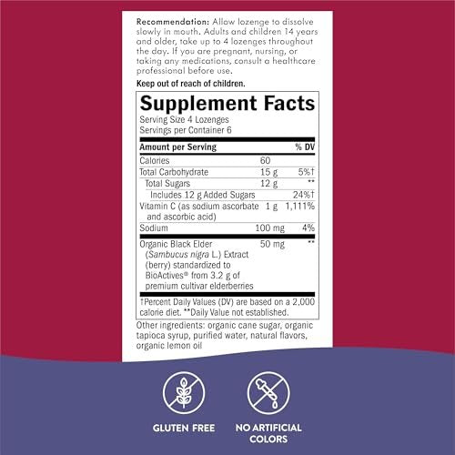 Nature's Way Sambucus Holunderbeeren Lutschtabletten, 1000 mg Vitamin C pro Portion, Wilde Kirsche, 24 Stück