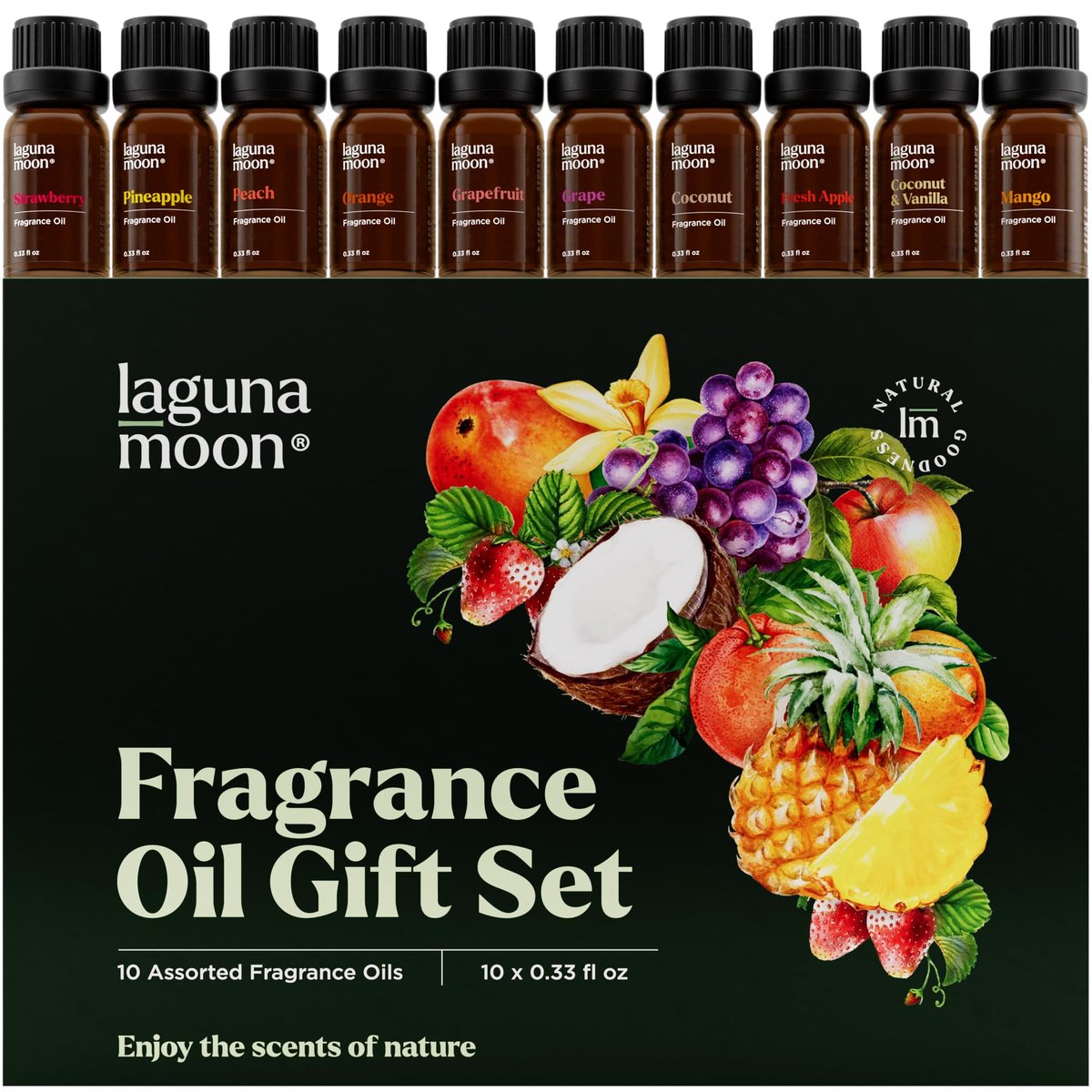 Duftöl Set - Premium 10 Stück Duftöle für Kerzenherstellung, Seifenduft, Aromaperlen, Badebomben, Parfüm & Aromaöl für Lipgloss - Fruchtige Düfte (10 ml)