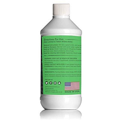 Essential Values Natürliche Grüne Seife (16 oz) – Sanfter Tattoo-Reiniger & Heilungsförderer – Hergestellt in den USA