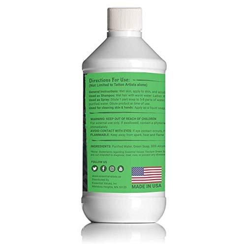 Essential Values Natürliche Grüne Seife (16 oz) – Sanfter Tattoo-Reiniger & Heilungsförderer – Hergestellt in den USA