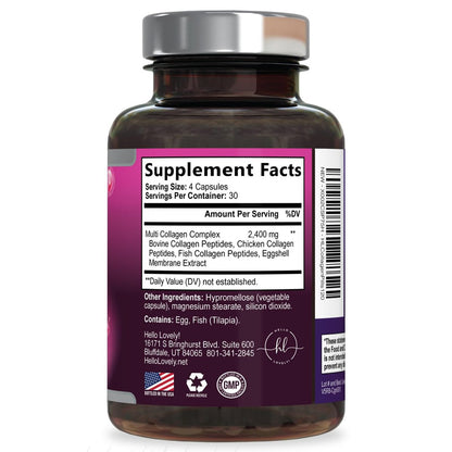 Multi Collagen Peptide Komplex – Fortschrittliche hydrolysierte Kollagen-Kapseln mit Typ I, II, III, V & X – Haar, Haut, Nägel & Gelenke – Für Frauen & Männer – Hergestellt in den USA – 120 Kapseln