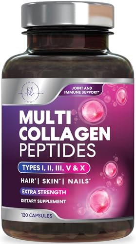Multi Collagen Peptide Komplex – Fortschrittliche hydrolysierte Kollagen-Kapseln mit Typ I, II, III, V & X – Haar, Haut, Nägel & Gelenke – Für Frauen & Männer – Hergestellt in den USA – 120 Kapseln