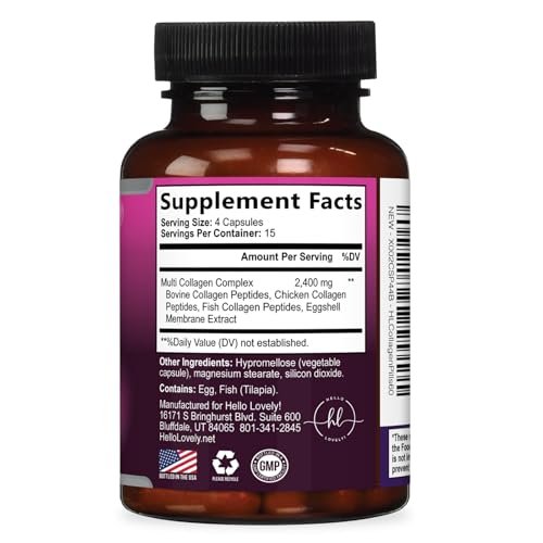 Multi Collagen Peptide Komplex – Fortschrittliche Hydrolysierte Kollagenkapseln mit Typ I, II, III, V & X – Unterstützung für Haut, Haare, Nägel & Gelenke für Frauen & Männer – Hergestellt in den USA – 60 Kapseln