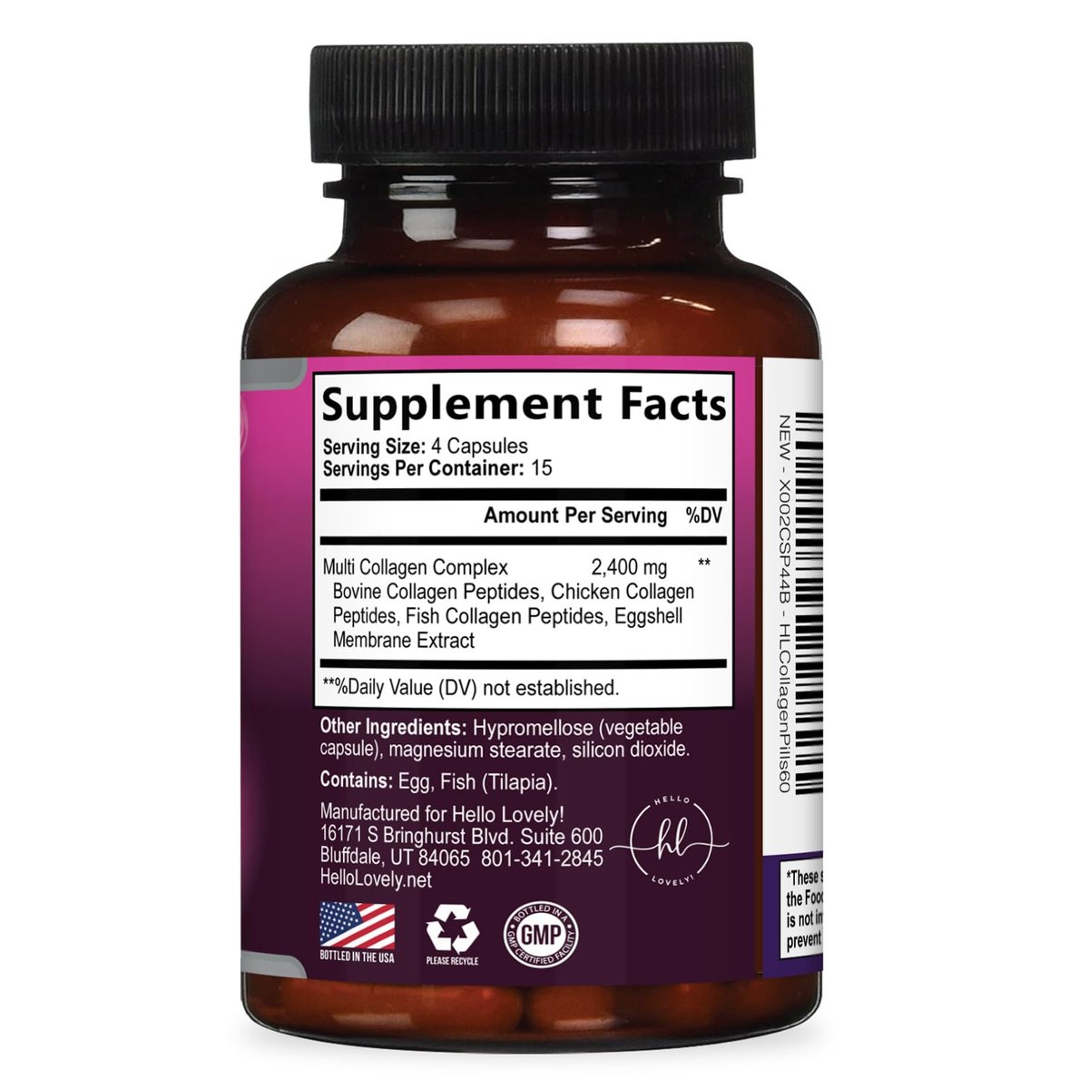 Multi Collagen Peptide Komplex – Fortschrittliche hydrolysierte Kollagen-Kapseln mit Typ I, II, III, V & X – Haar, Haut, Nägel & Gelenke – Für Frauen & Männer – Hergestellt in den USA – 120 Kapseln