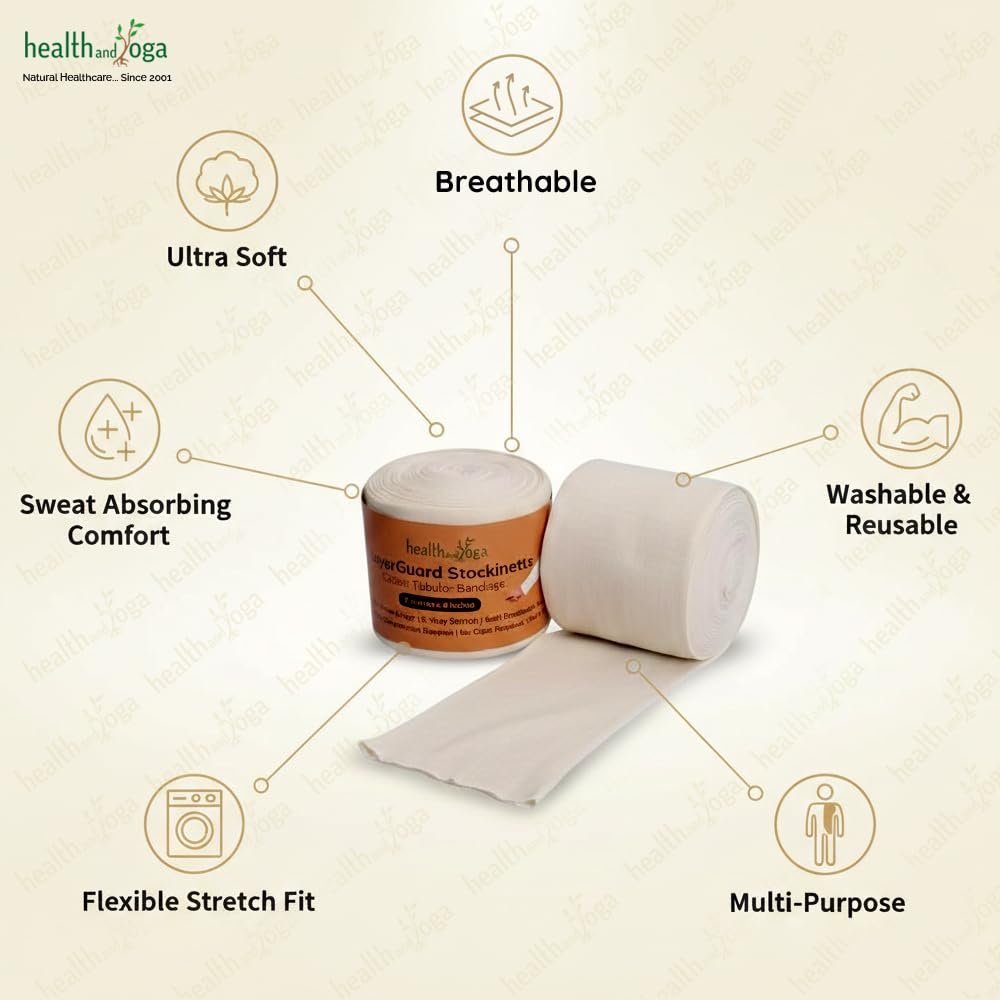 HealthAndYoga™ LayerGuard Baumwoll-Strick-Schlauchverband-Rolle, dehnbare Rohbaumwolle – Komfort-Wear, Schweißabsorbierend – Unter-Über-Gipsverband (Off-White 3 Zoll)