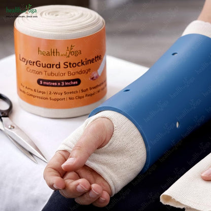 HealthAndYoga™ LayerGuard Baumwoll-Strick-Schlauchverband-Rolle, dehnbare Rohbaumwolle – Komfort-Wear, Schweißabsorbierend – Unter-Über-Gipsverband (Off-White 3 Zoll)