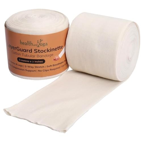 HealthAndYoga™ LayerGuard Baumwoll-Strick-Schlauchverband-Rolle, dehnbare Rohbaumwolle – Komfort-Wear, Schweißabsorbierend – Unter-Über-Gipsverband (Off-White 3 Zoll)