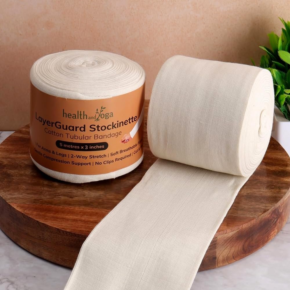 HealthAndYoga™ LayerGuard Baumwoll-Strick-Schlauchverband-Rolle, dehnbare Rohbaumwolle – Komfort-Wear, Schweißabsorbierend – Unter-Über-Gipsverband (Off-White 3 Zoll)