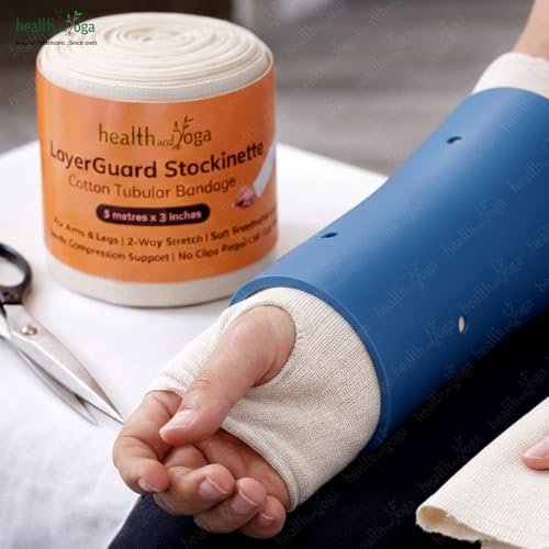 HealthAndYoga™ LayerGuard Baumwoll-Strick-Schlauchverband-Rolle, dehnbare Rohbaumwolle – Komfort-Wear, Schweißabsorbierend – Unter-Über-Gipsverband (Off-White 3 Zoll)