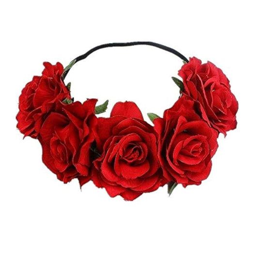 DNHCLL Rosenblüten-Kranz – Rote künstliche Blumen-Haarreif für Frauen und Mädchen
