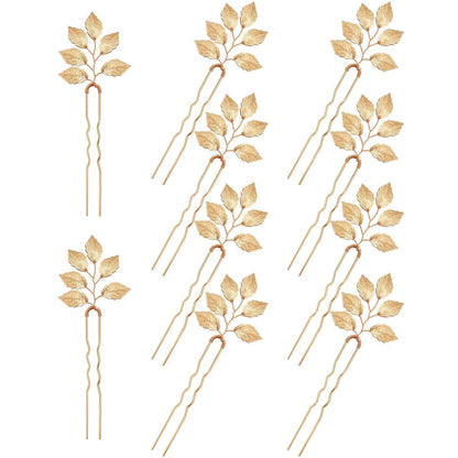 10er-Pack Braut Haarnadeln, Vintage Gold Blatt Haarklammern, Brautjungfer Kopfschmuck für Hochzeitshaarnadeln, Braut und Brautjungfer Frisur Accessoires