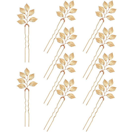 10er-Pack Braut Haarnadeln, Vintage Gold Blatt Haarklammern, Brautjungfer Kopfschmuck für Hochzeitshaarnadeln, Braut und Brautjungfer Frisur Accessoires