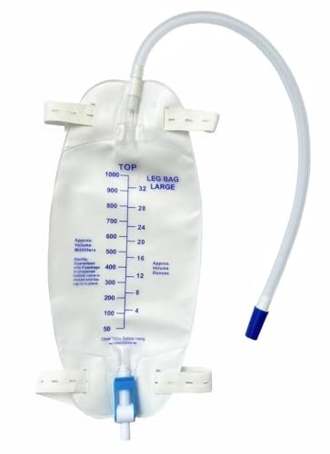lifevv 3er-Pack Beinbeutel für Urin, 32 oz mit 3 x 45 cm Schlauch, Rückschlagventil, Stoffbänder und Easy-Flip-Ablass