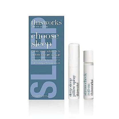 thisworks Choose Sleep Travel Kit – Tiefschlaf-Kit mit Mini-Spray und Aromatherapie-Roller, ätherische Öle aus Eukalyptus, Weihrauch und Lavendel, 2x5 ml