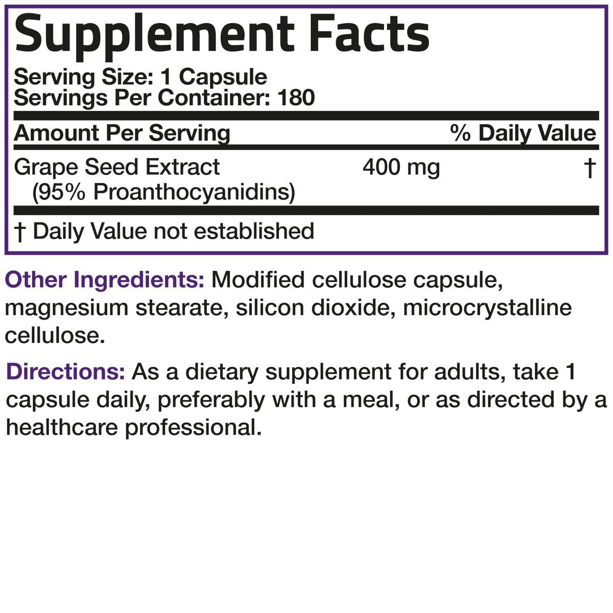 Bronson Traubenkernextrakt 400 mg - Antioxidantien & Immununterstützung - Standardisierter Extrakt mit 95 % Proanthocyanidinen - Nicht-GVO, 180 vegane Kapseln