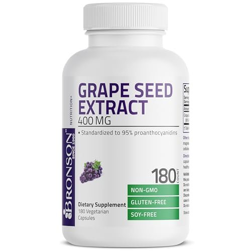 Bronson Traubenkernextrakt 400 mg - Antioxidantien & Immununterstützung - Standardisierter Extrakt mit 95 % Proanthocyanidinen - Nicht-GVO, 180 vegane Kapseln