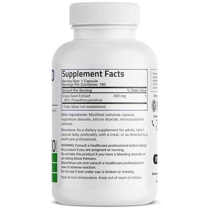 Bronson Traubenkernextrakt 400 mg - Antioxidantien & Immununterstützung - Standardisierter Extrakt mit 95 % Proanthocyanidinen - Nicht-GVO, 180 vegane Kapseln