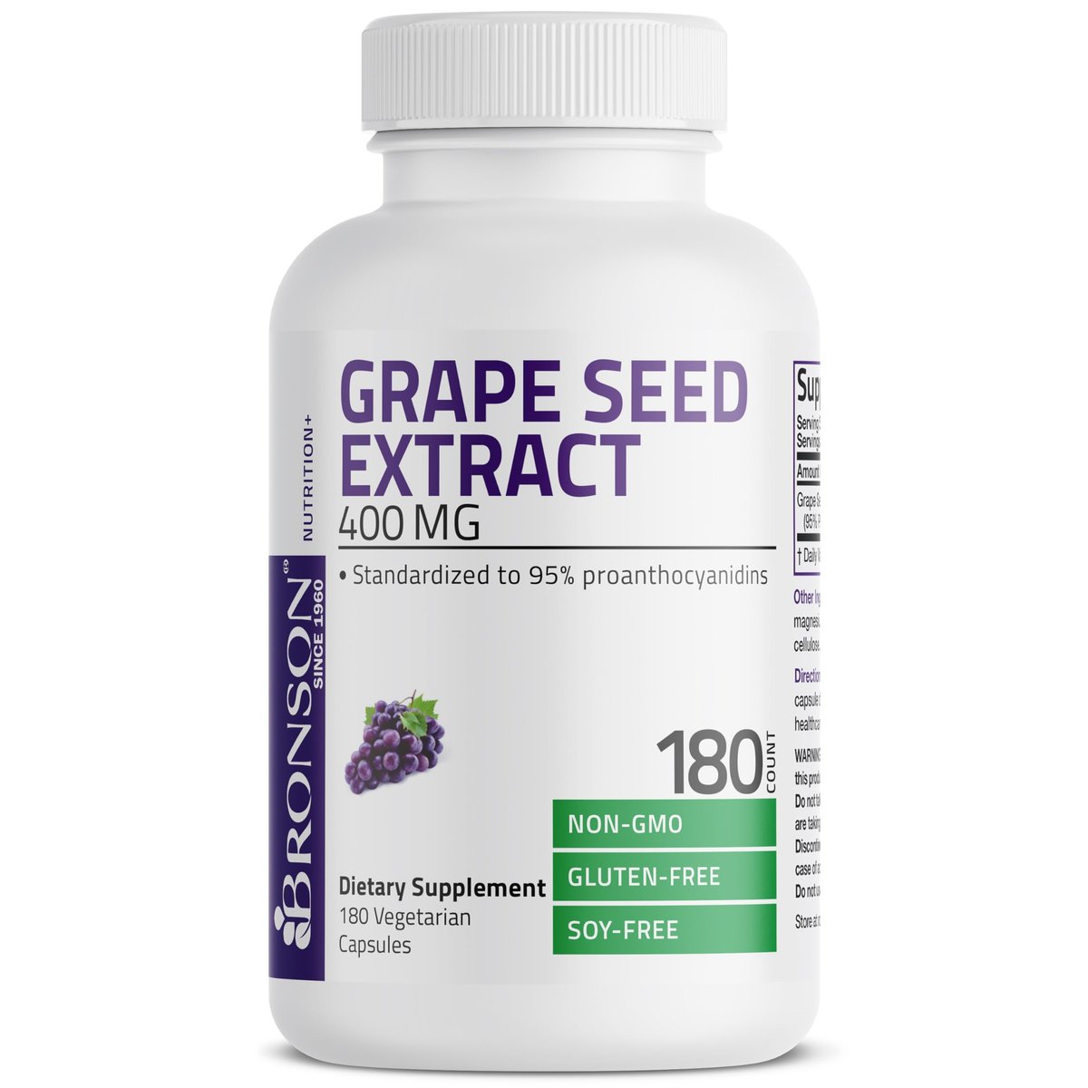 Bronson Traubenkernextrakt 400 mg - Antioxidantien & Immununterstützung - Standardisierter Extrakt mit 95 % Proanthocyanidinen - Nicht-GVO, 180 vegane Kapseln
