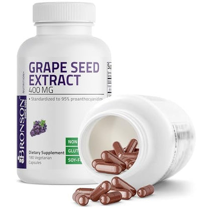 Bronson Traubenkernextrakt 400 mg - Antioxidantien & Immununterstützung - Standardisierter Extrakt mit 95 % Proanthocyanidinen - Nicht-GVO, 180 vegane Kapseln