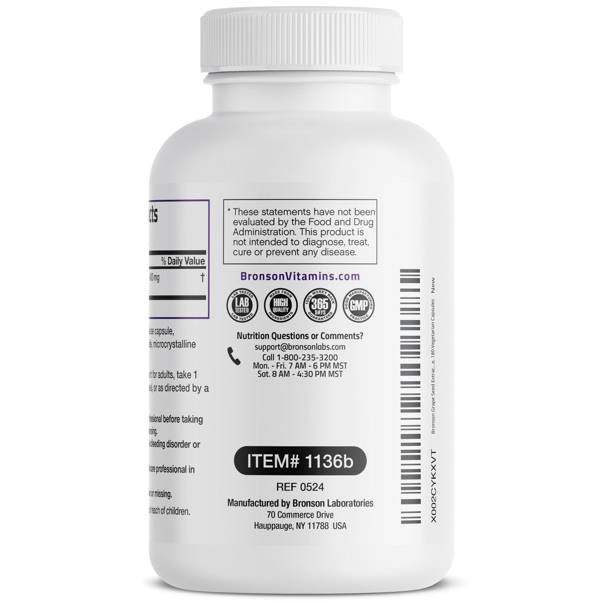 Bronson Traubenkernextrakt 400 mg - Antioxidantien & Immununterstützung - Standardisierter Extrakt mit 95 % Proanthocyanidinen - Nicht-GVO, 180 vegane Kapseln