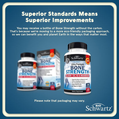 BioSchwartz Knochenstärkungs-Supplement – Sanfter, nicht verstopfender Knochenkomplex für Frauen & Männer mit 9-in-1 Formel aus Calcium, Magnesium, Zink, D3, K2 & mehr – Drittgeprüft – 1 Monat