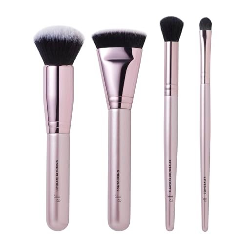 e.l.f. Komplexion Perfektion Pinselset, 4-teiliges Make-up-Pinselset, Pinsel für Foundation & Concealer, vegan & tierversuchsfrei
