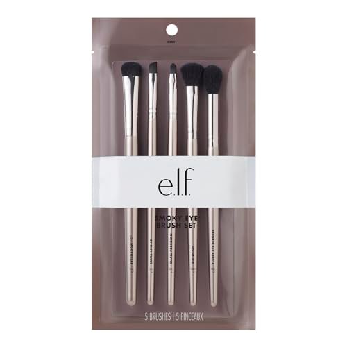 e.l.f. Smoky Eye Pinselset, 5-teiliges Make-up-Pinselset für rauchige Augen-Looks, Auftragen & Verblenden von Lidschatten, vegan & tierversuchsfrei