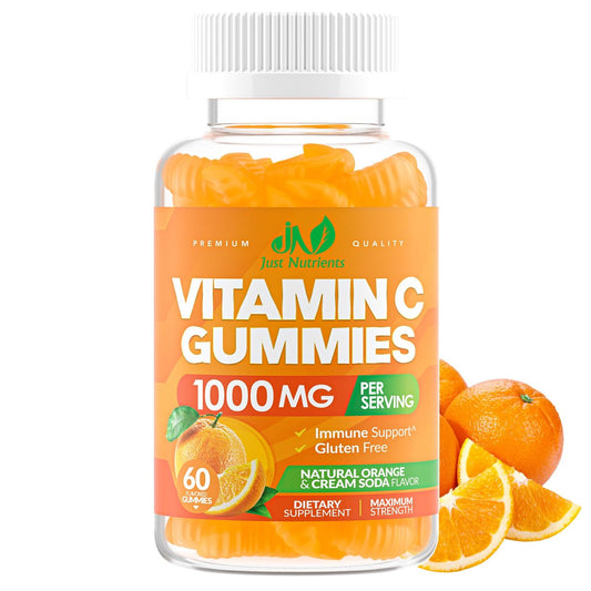 Vitamin C Gummis 1000mg – Kaubare Multivitamine für Erwachsene & Kinder mit Zink für Immun- & Kollagenunterstützung – Höchste Stärke, Natürlicher Orangen-Geschmack – Glutenfrei, Nicht-GVO, Vegetarisch – 60 Gummis