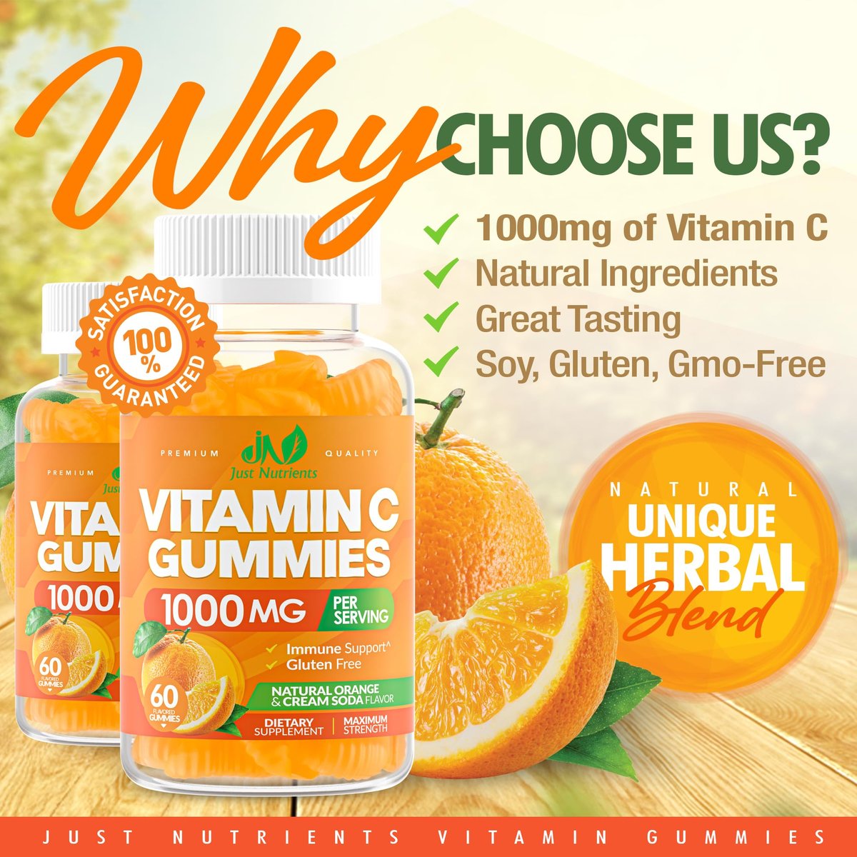 Vitamin C Gummis 1000mg – Kaubare Multivitamine für Erwachsene & Kinder mit Zink für Immun- & Kollagenunterstützung – Höchste Stärke, Natürlicher Orangen-Geschmack – Glutenfrei, Nicht-GVO, Vegetarisch – 60 Gummis